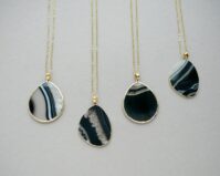 Agate Slice Necklace Black Agate Pendant Gift for Women Gemstone...