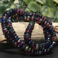 Black Ethiopian Opal Faceted Rondelle Beads, AAA Top Quality Black...