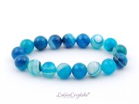 Blue Agate Bracelet, Blue Banded Agate Bracelet 10 mm Beads,...