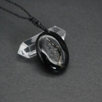 Druzy black Agate necklace for men Raw oval Onyx pendant...