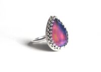 Faceted Teardrop Mood Ring in Sterling Silver with Color Changing...