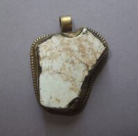 Large White Handmade Jasper Pendant with Metal Mounting from Nepal,...
