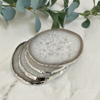 Natural White Agate Crystal Coasters with Silver Glided Edge ||...