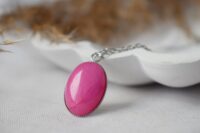 Necklace Pink Jade Oval Pendant Silver for women, Long pink...