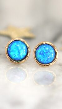 Opal Earrings,Opal stud earrings,Blue Stud earrings, Gold Opal earrings,Gift for...
