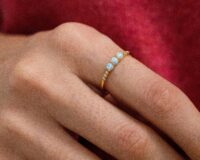 Opal Ring, Opal band Ring, Blue Opal and CZ Ring,...
