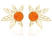 Orange Jade Ear Jackets. Gold over sterling earrings. Genuine vintage...