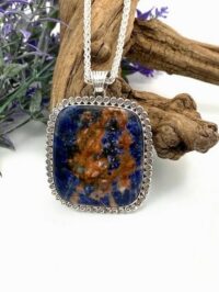 Orange Vein Sodalite Stamped Bead Pendant With 20 Inch Chain