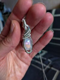 Silver orange purple peristerite pendant