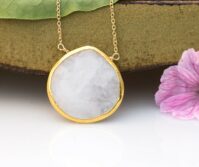 White Agate Necklace, Layering Necklace, Bridesmaid Necklace, White Stone Pendent...