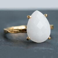 White Agate Ring Gold, White Gemstone Ring, Minimalist Ring, Stacking...
