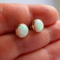 White opal, 14k gold stud earrings, 4mm, 6mm, 8mm wide...